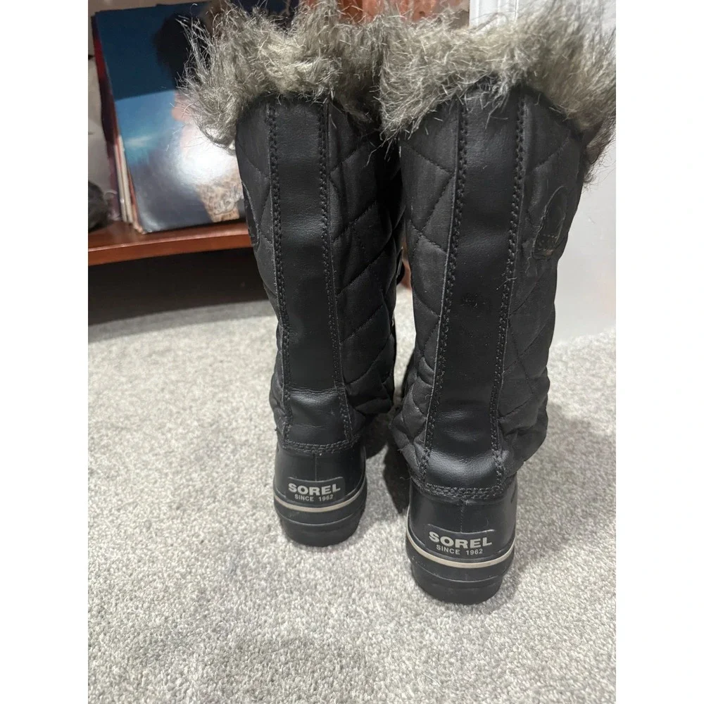 Sorel Tofino Black Quilted Faux Fur Waterproof Winter Snow Boots Womens 10